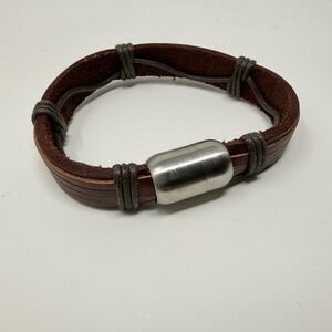 Brown Leather Bracelet with Silver Accent